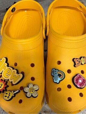 CROCS Classic Clog in Bright Yellow with Fun Charms